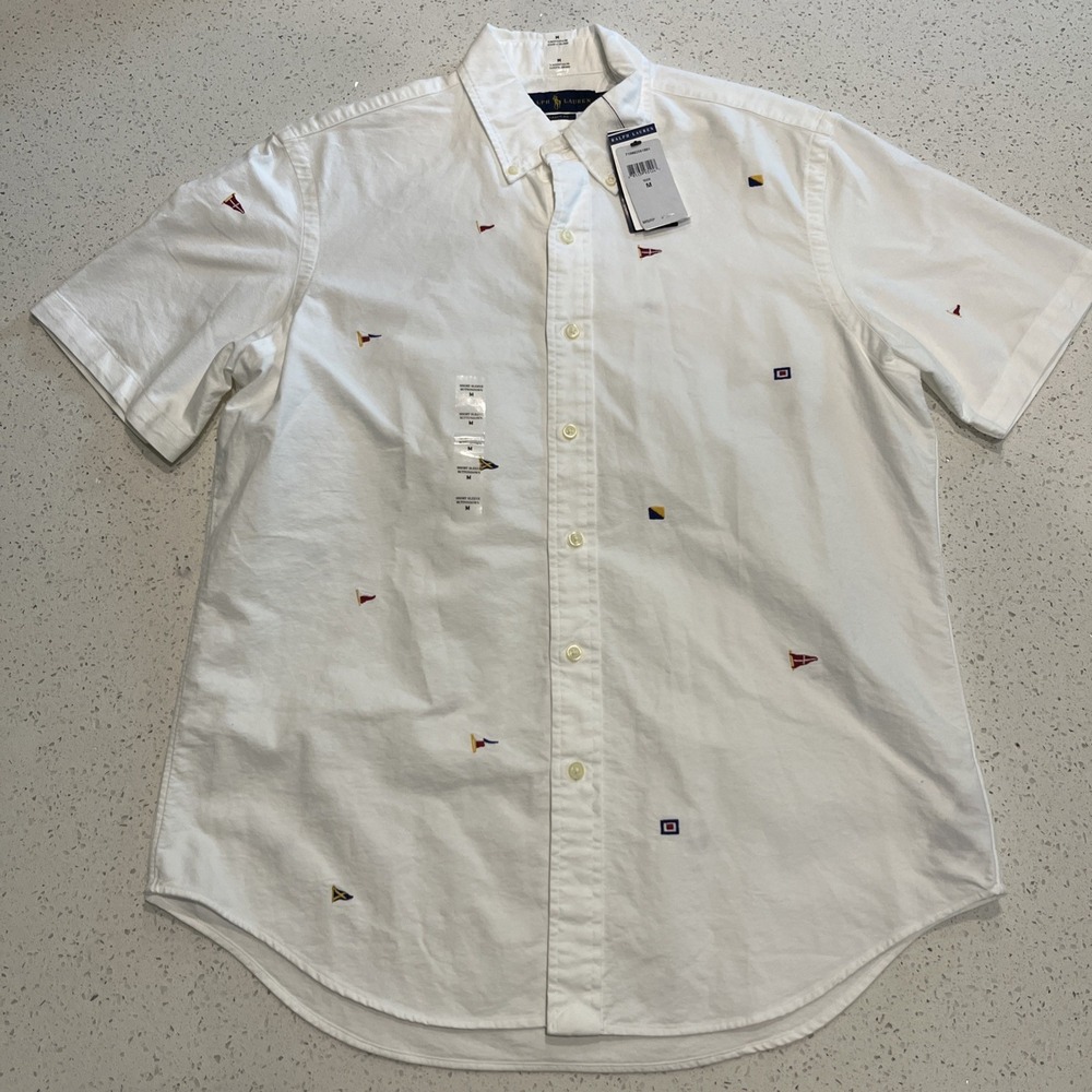 NWT Polo Ralph Lauren Mens Classic-Fit Flag Button Down Shirt Oxford White